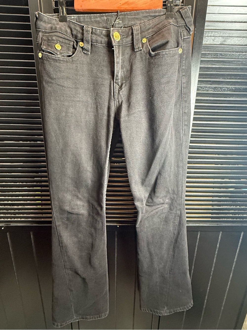 True Religion Black Jeans with Gold Button Detail